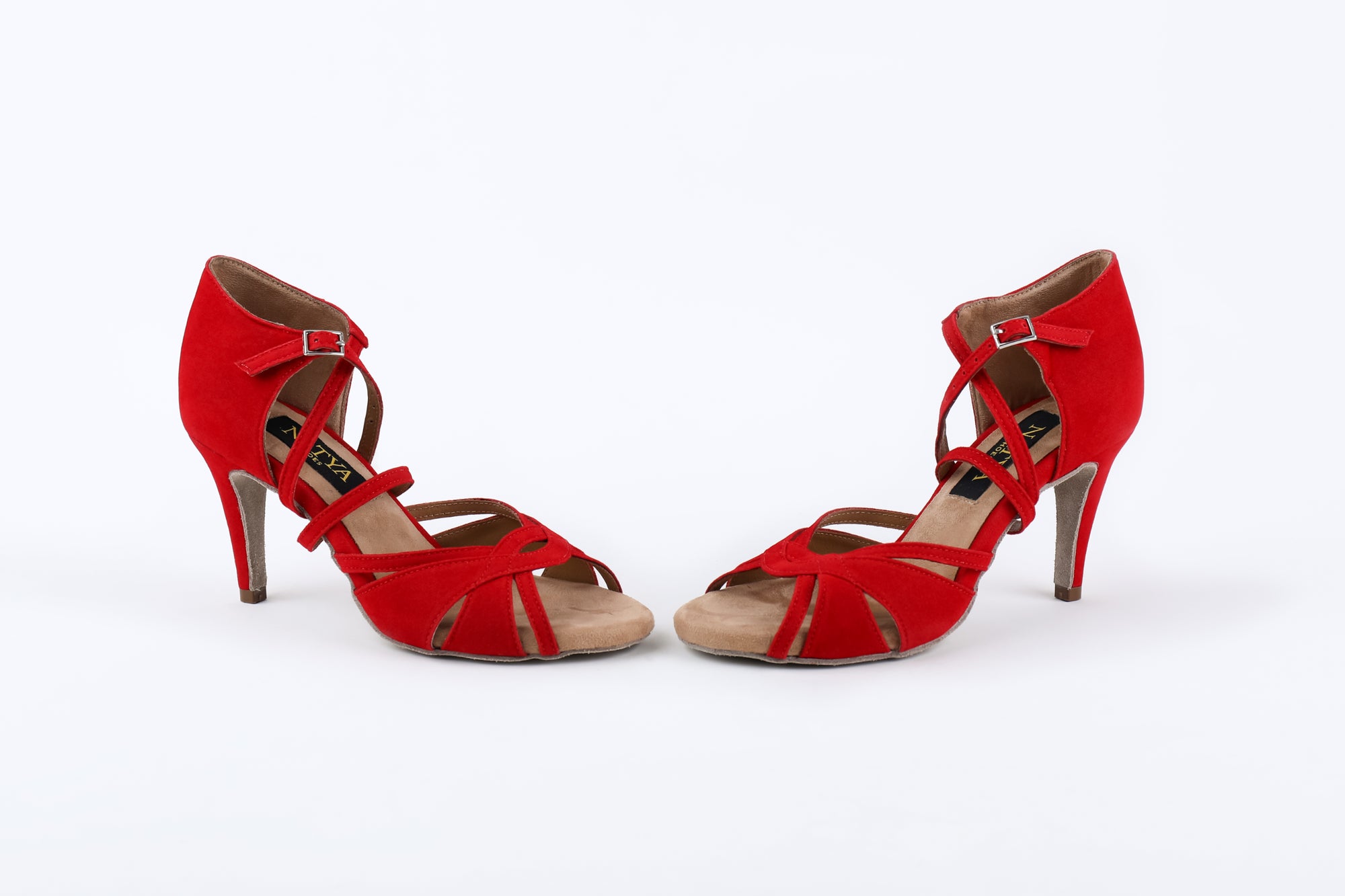 Red Suede Latin Dance Heels - FLOR | Natya Shoes