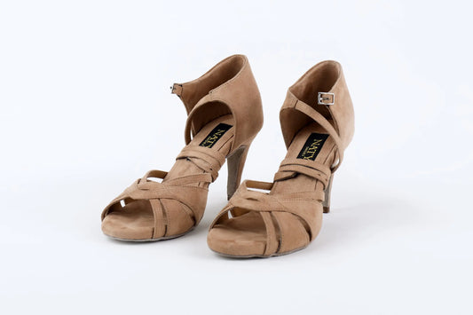 Nude Suede Latin Dance Heels - FLOR | Natya Shoes