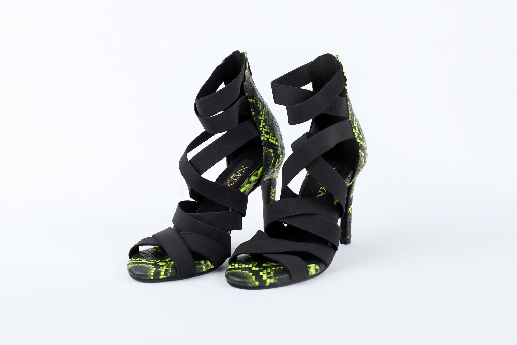 Lime Green Snake Print Heels - VENOM | Natya Shoes