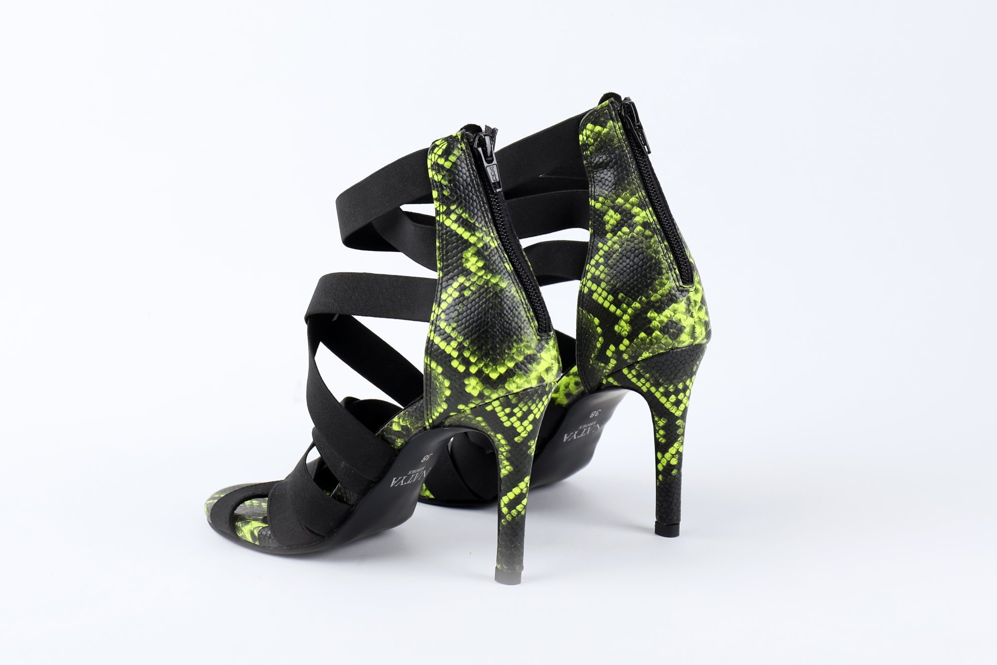 Lime Green Snake Print Heels - VENOM | Natya Shoes
