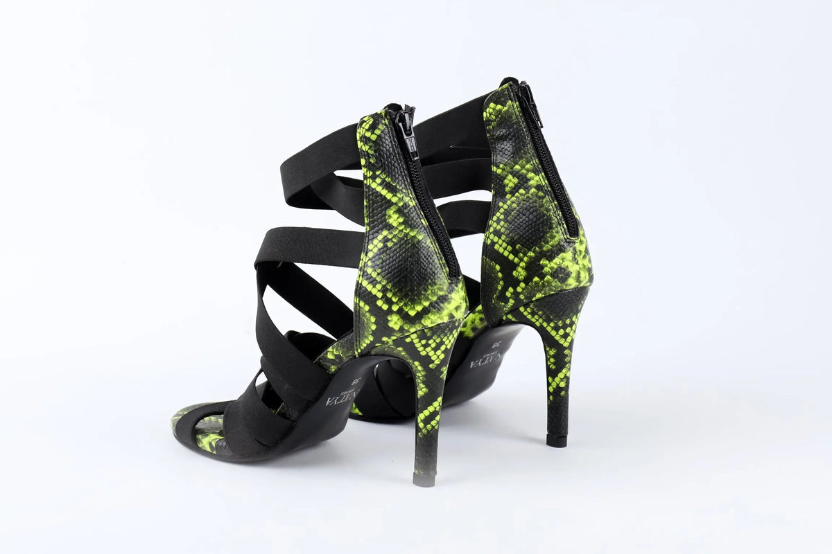VENOM Lime Green Snake Print Heels – view 4