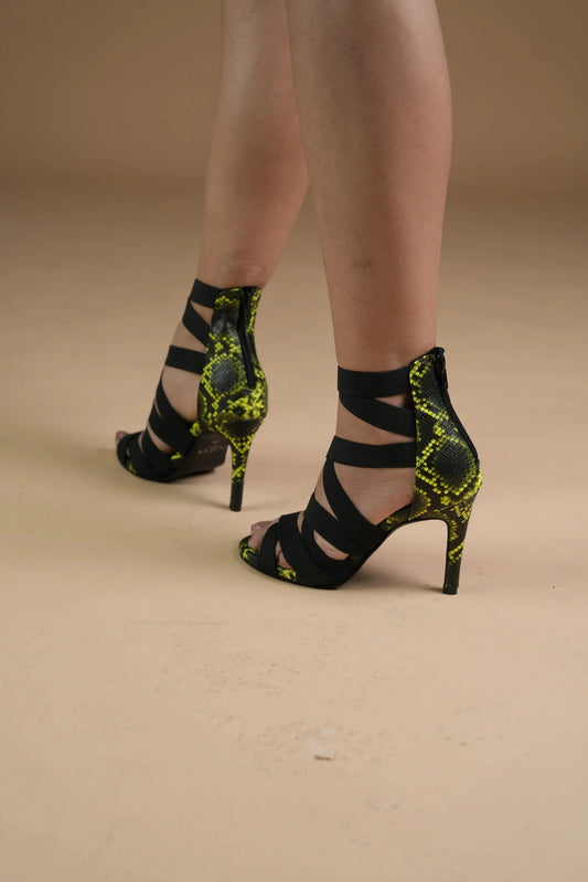 Lime Green Snake Print Heels - VENOM | Natya Shoes Natya Shoes