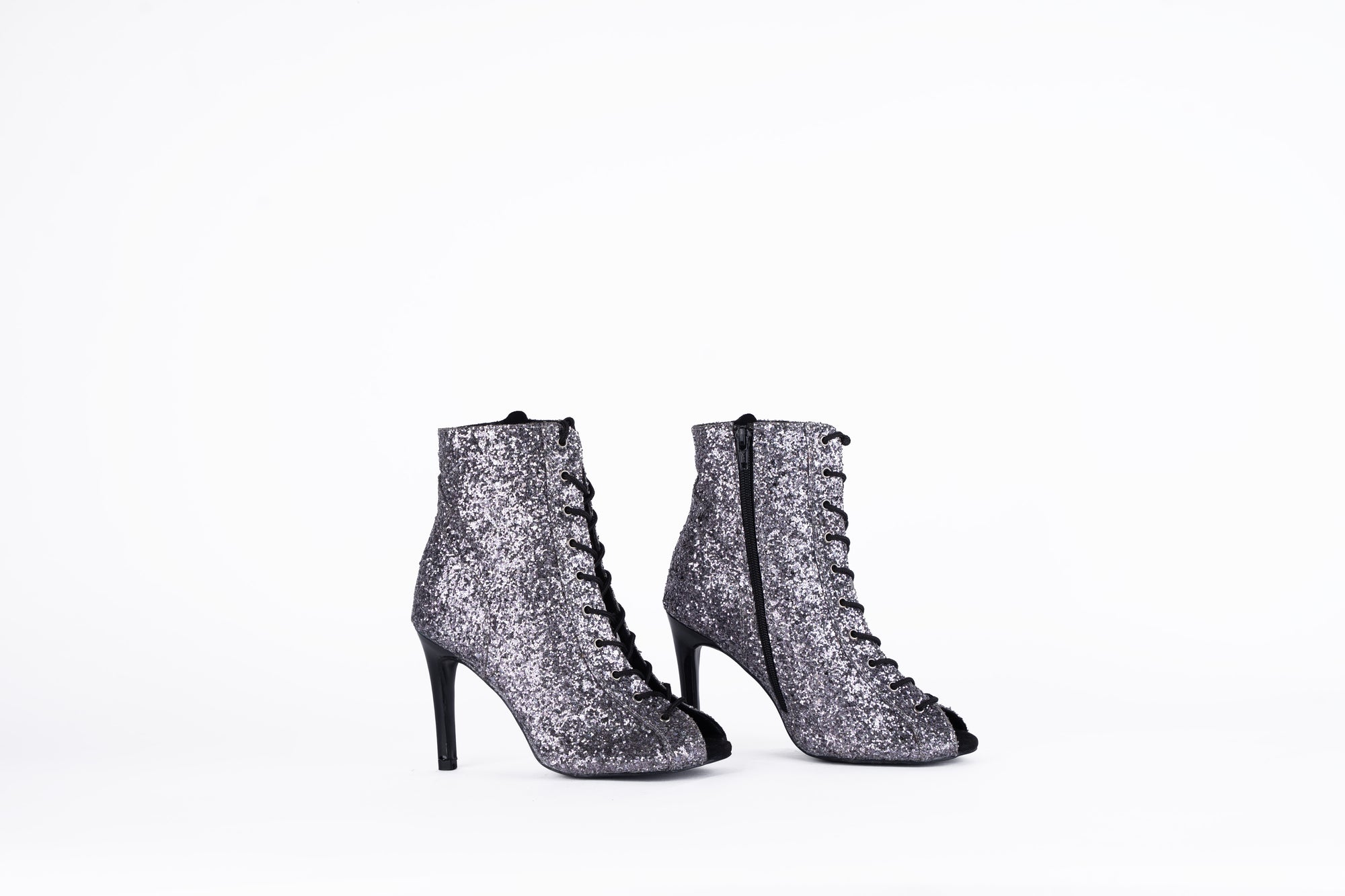 Grey Glittery Fully Adjustable Lace-up Heels -Empress | Natya Shoes