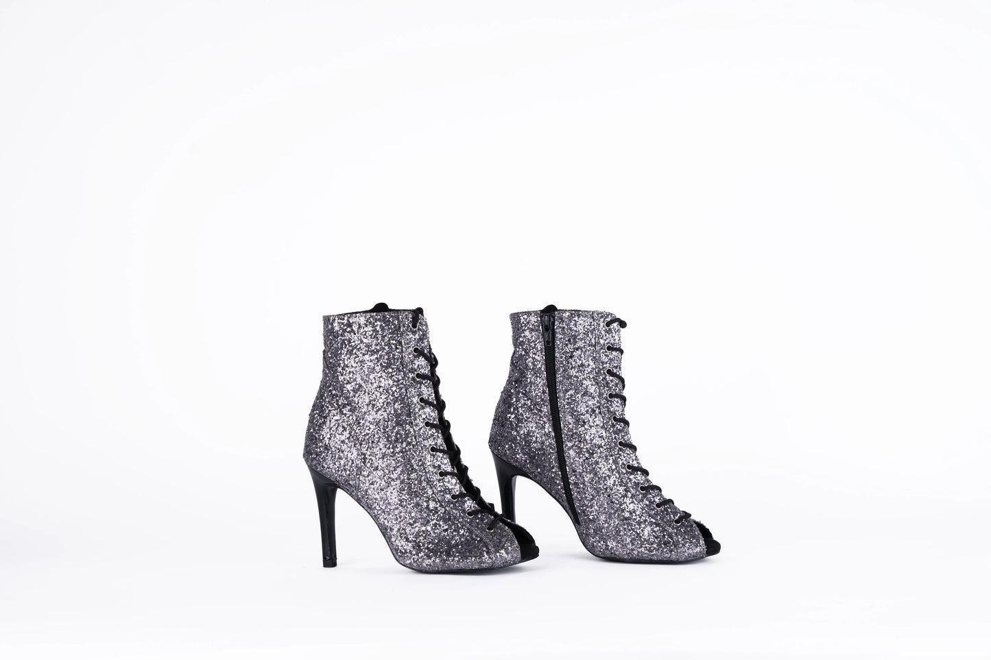 Grey Glittery Fully Adjustable Lace-up Heels -Empress | Natya Shoes Natya Shoes