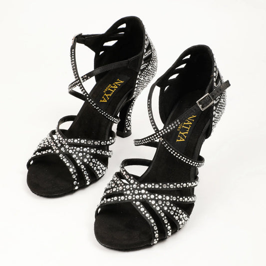 Black Rhinestone studded Dance Heels for Women – DAWN | Natya Shoes