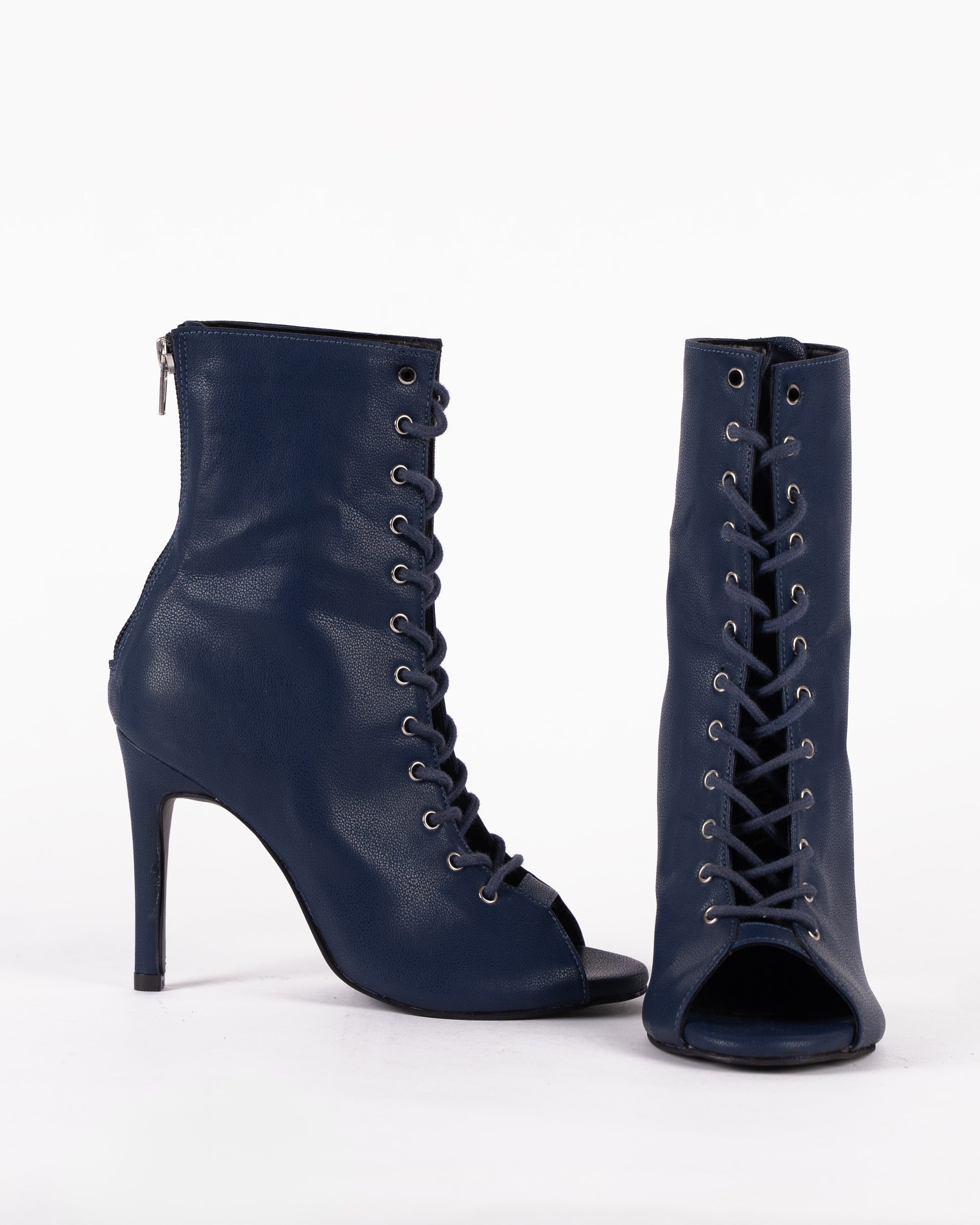 Navy Blue Open-Toe Lace-up Booties - SAHARA | Natya Shoes
