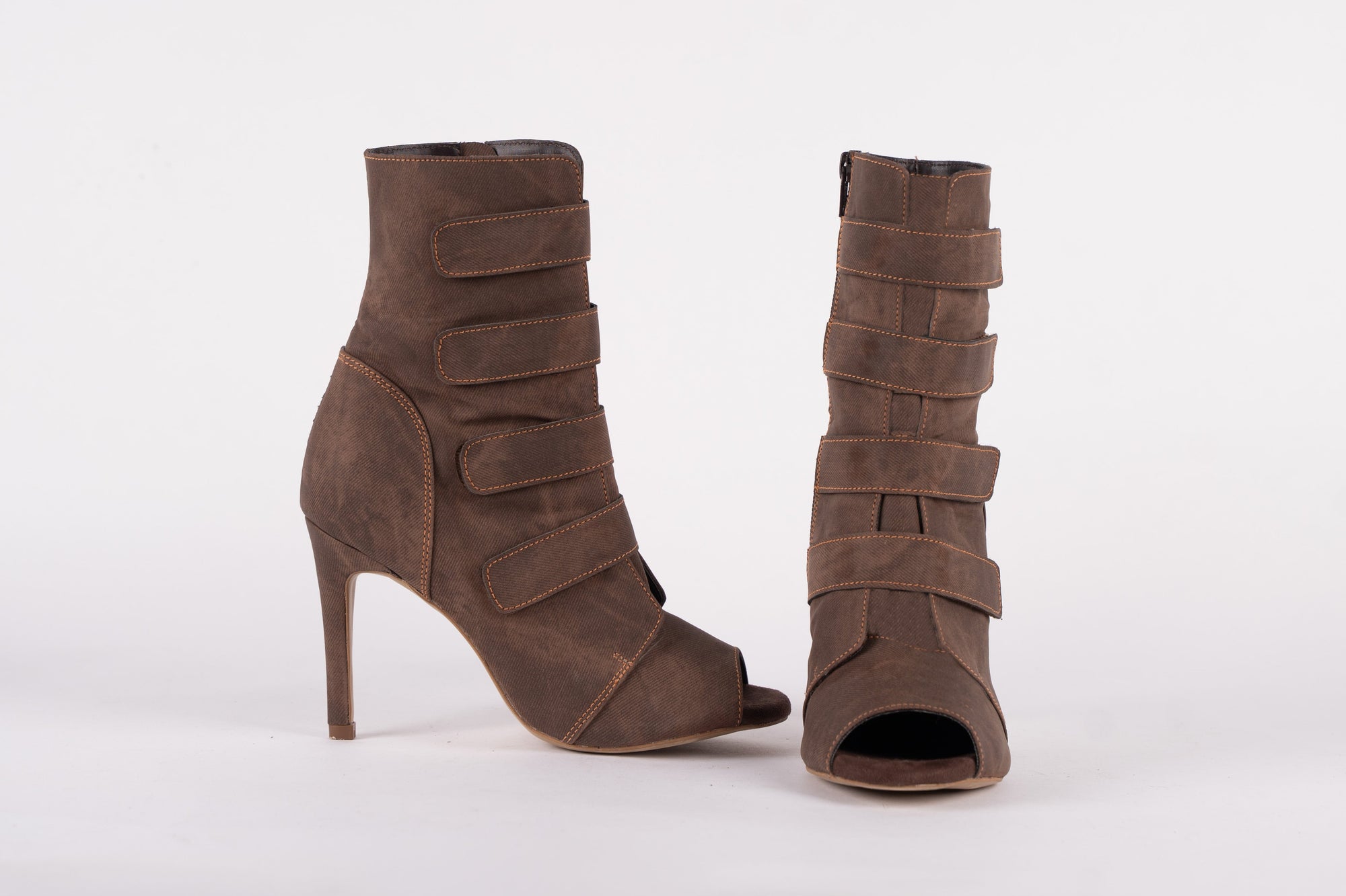 Brown Open toe Heels in Denim - DENIM | Natya Shoes