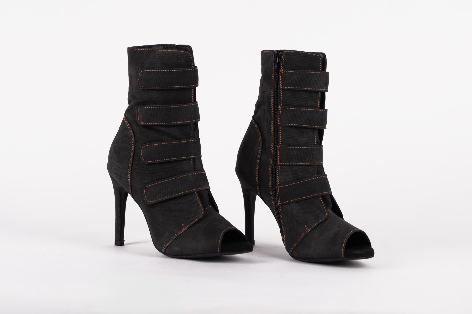 Black Open toe Heels in Denim - DENIM | Natya Shoes