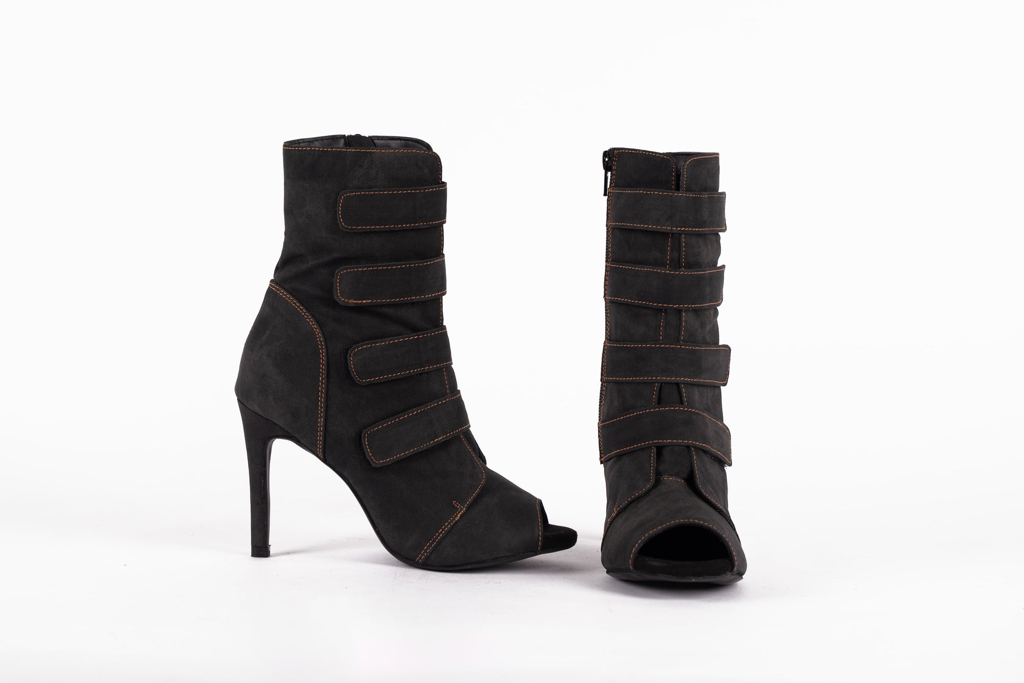 Black Open toe Heels in Denim - DENIM | Natya Shoes