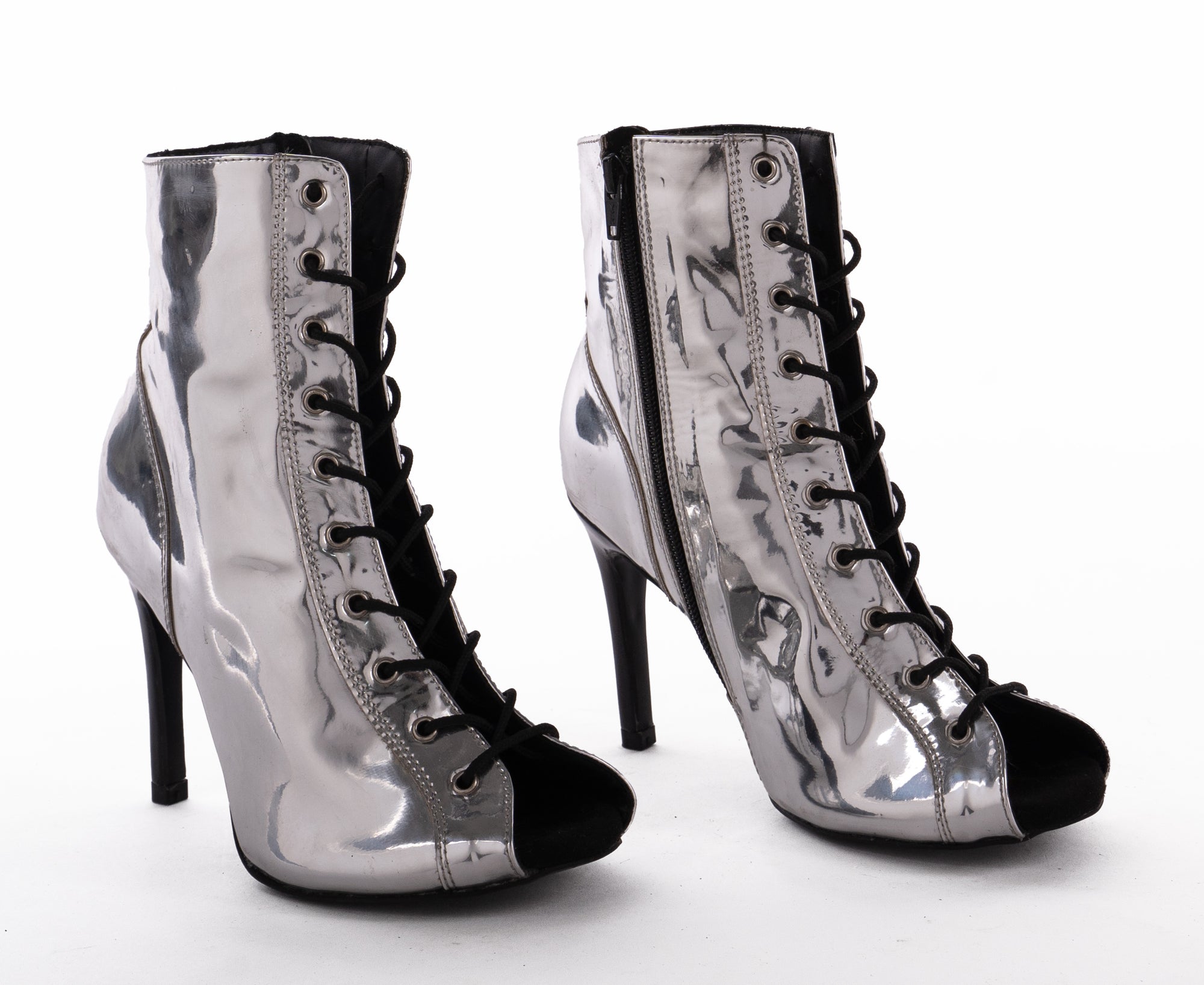 Silver Reflective Fully Adjustable Heels -Empress | Natya Shoes