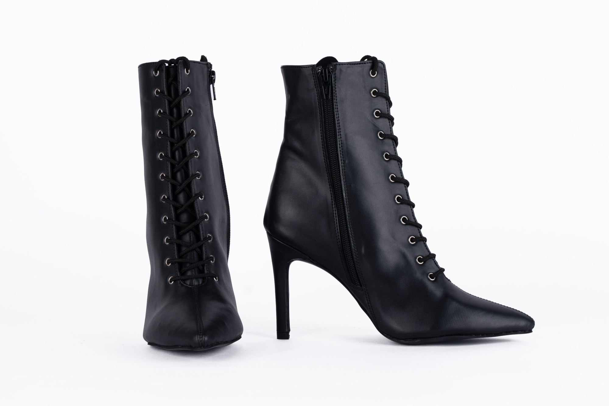 Black closed toe pointed laceups - RYDER | Natya Shoes