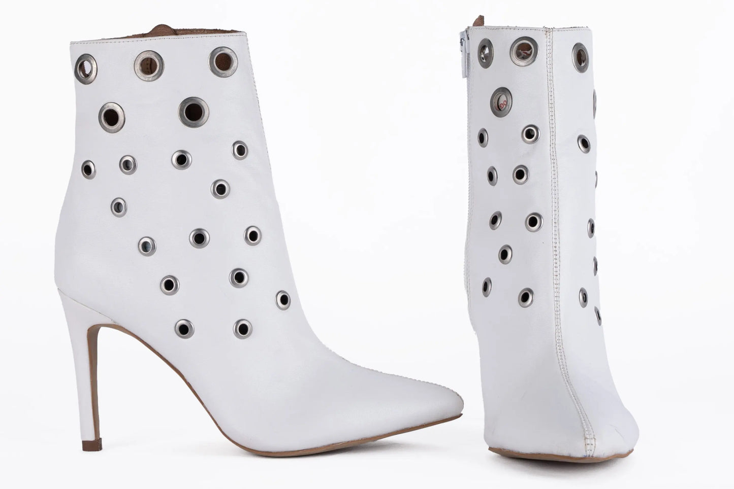 White Pointed-Toe Booties with rivets - AMARA | Natya Shoes Natya Shoes