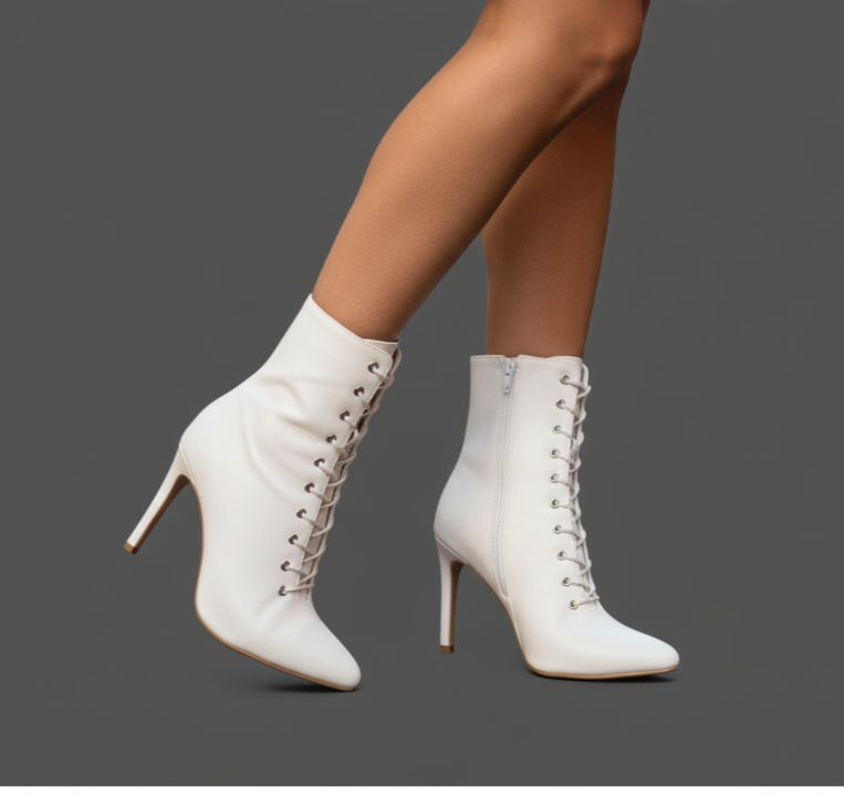 White closed toe pointed laceups - RYDER | Natya Shoes