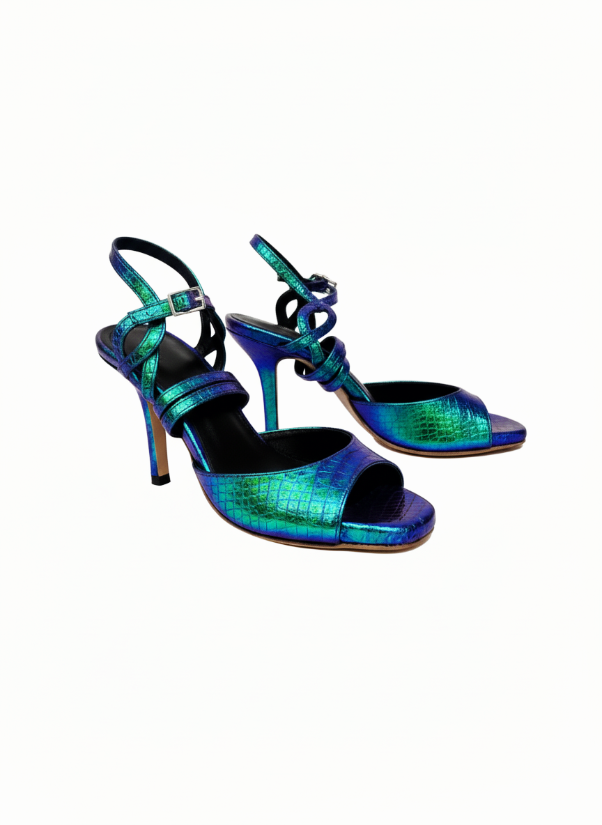 Peacock Blue-Green Tango Dance Heels- MRIGYA | Natya Shoes