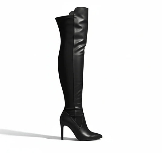 Black Stretchable Over-The-Knee Boots - AMOR | Natya Shoes Natya Shoes