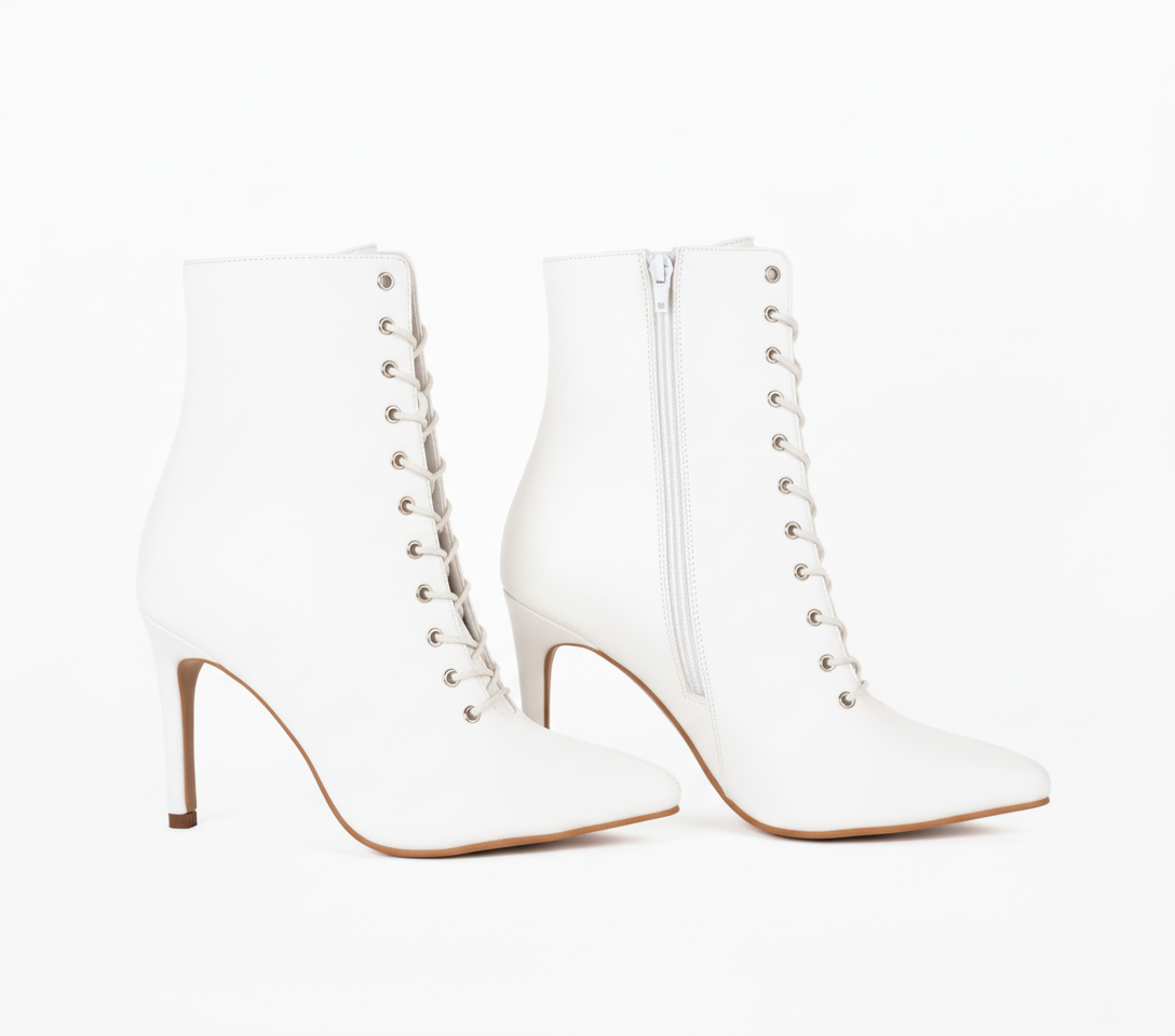 White closed toe pointed laceups - RYDER | Natya Shoes