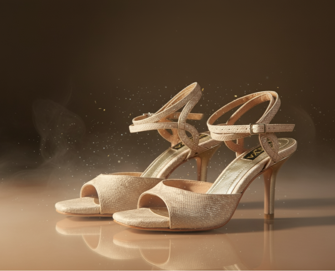 Beige Gold Tango Dance Heels- CLOVE | Natya Shoes