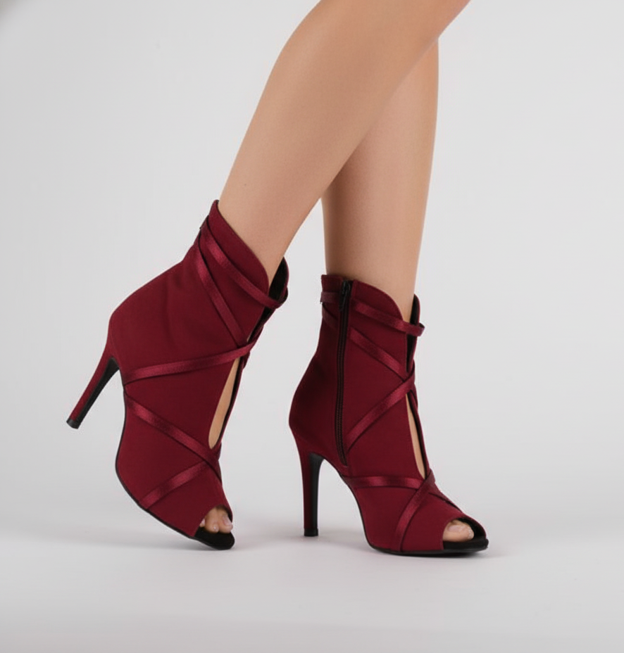 Cherry Red Booties in Suede - SIERRA | Natya Shoes