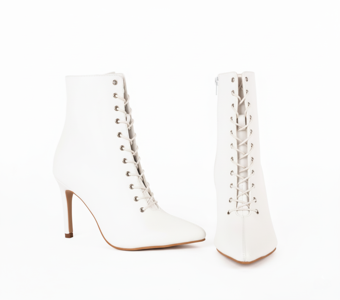 White closed toe pointed laceups - RYDER | Natya Shoes