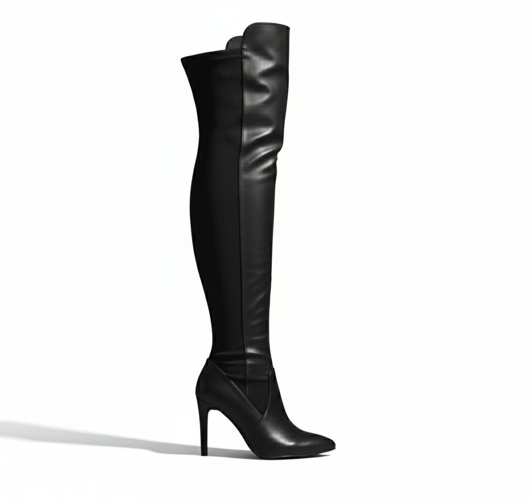 Black Stretchable Over-The-Knee Boots - AMOR | Natya Shoes