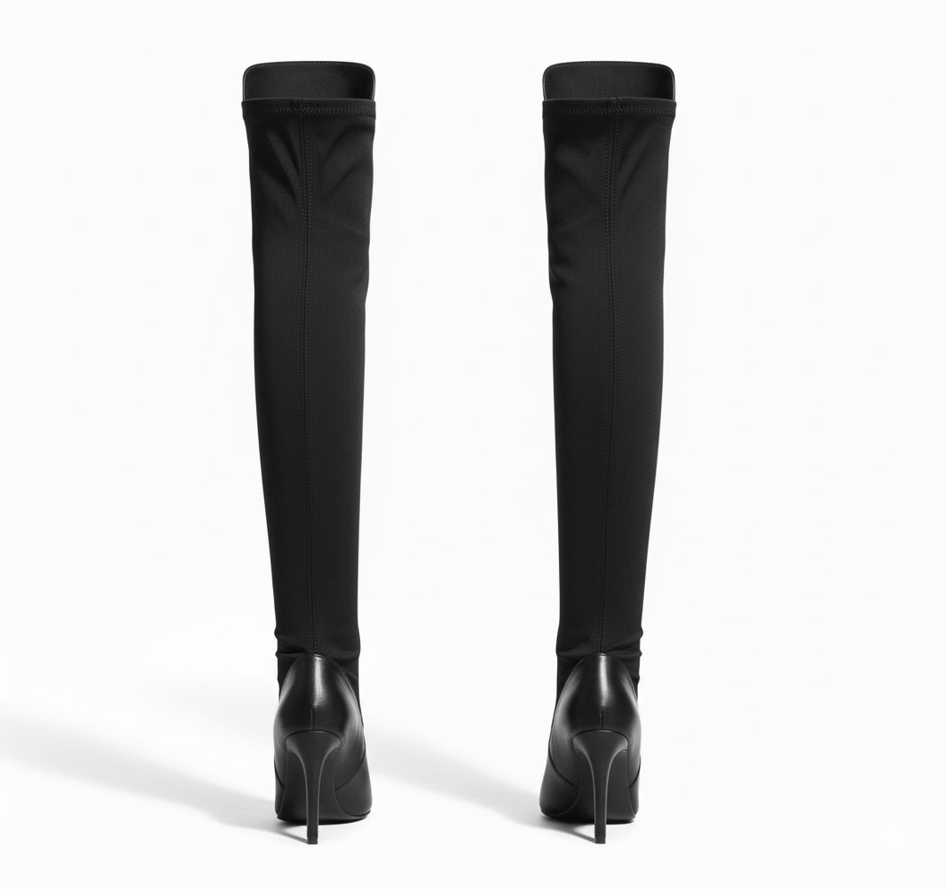 Black Stretchable Over-The-Knee Boots - AMOR | Natya Shoes