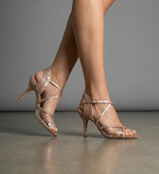 Rose Gold Shimmer Tango Dance Heels – ALLURE | Natya Shoes Natya Shoes