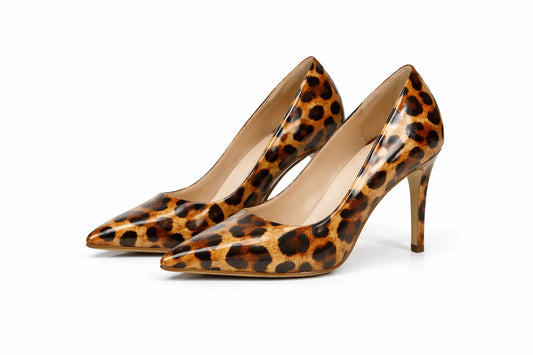 UNTAMED Caramel Glossy Leopard Patent Pumps – Natya x Amala | Natya Shoes