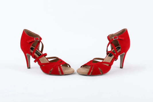 Red Suede Latin Dance Heels - FLOR | Natya Shoes