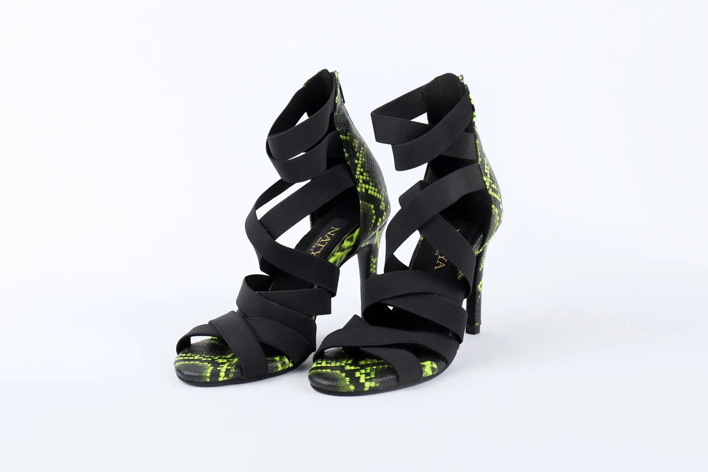 Lime Green Snake Print Heels - VENOM | Natya Shoes Natya Shoes