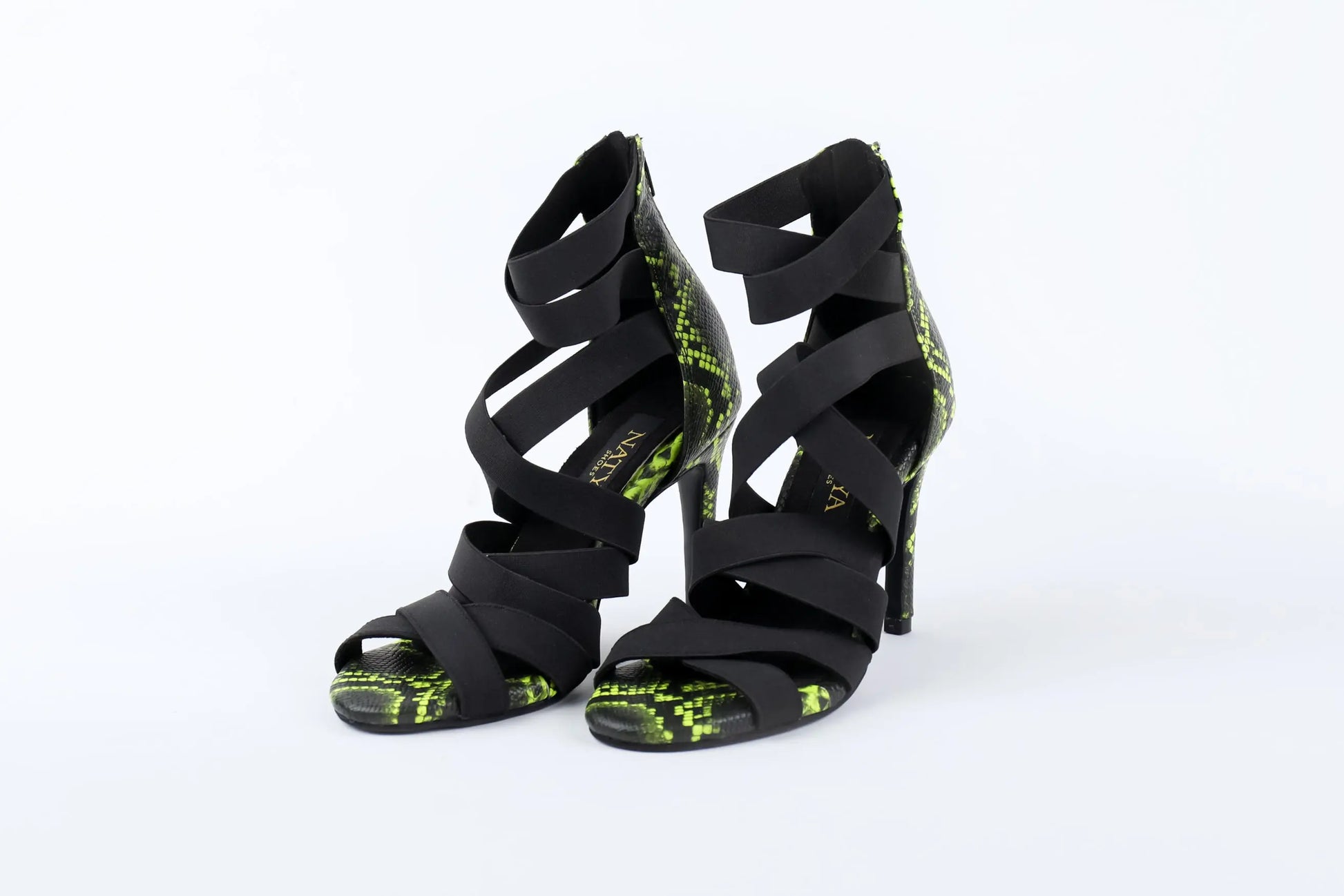 Lime Green Snake Print Heels - VENOM | Natya Shoes Natya Shoes