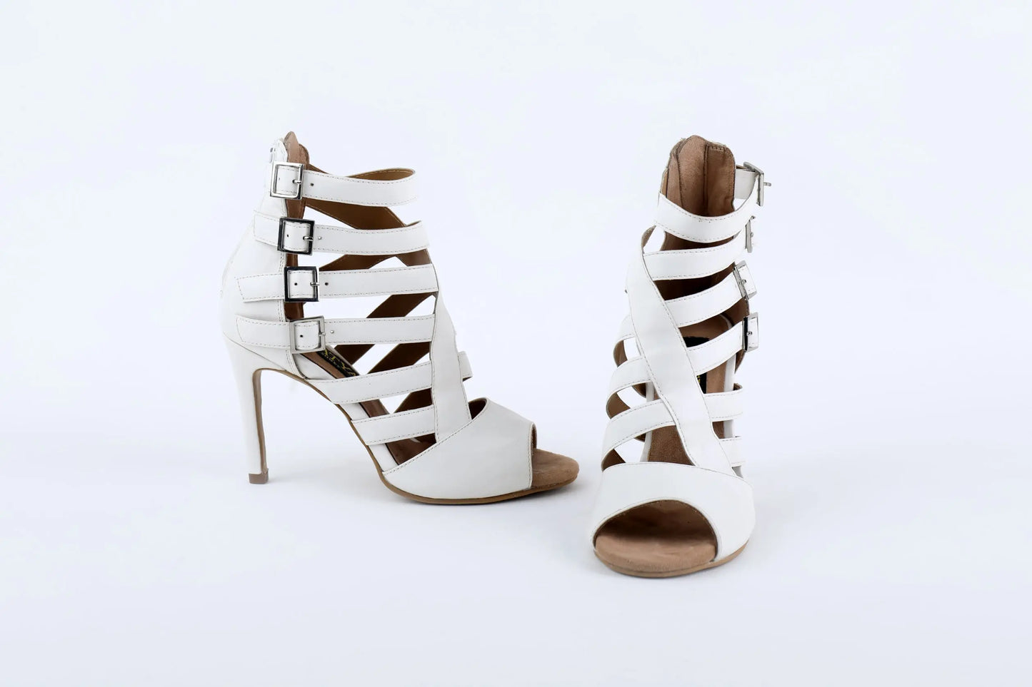 White Cage Design Heels - CASCADE | Natya Shoes Natya Shoes