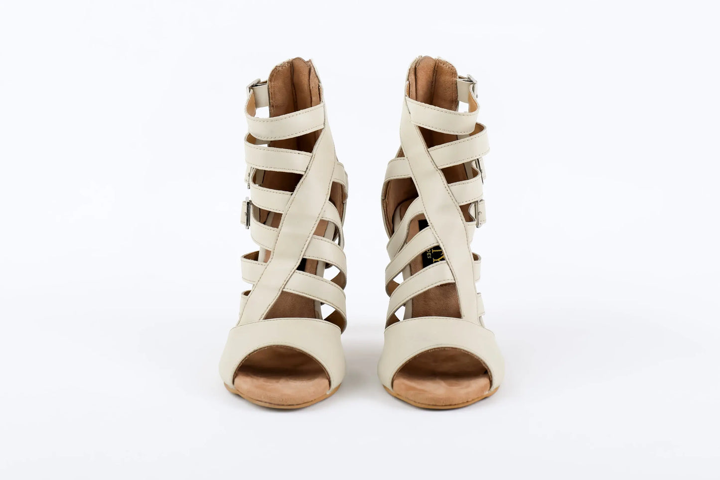 Beige Cage Design Heels - CASCADE | Natya Shoes Natya Shoes