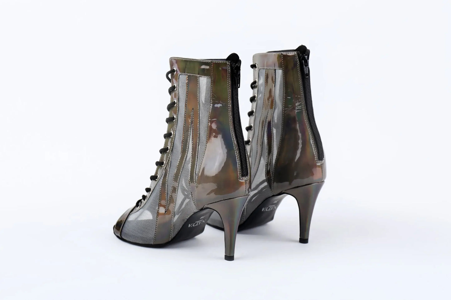 Reflective Grey Ankle booties – AURA | Natya Shoes Natya Shoes
