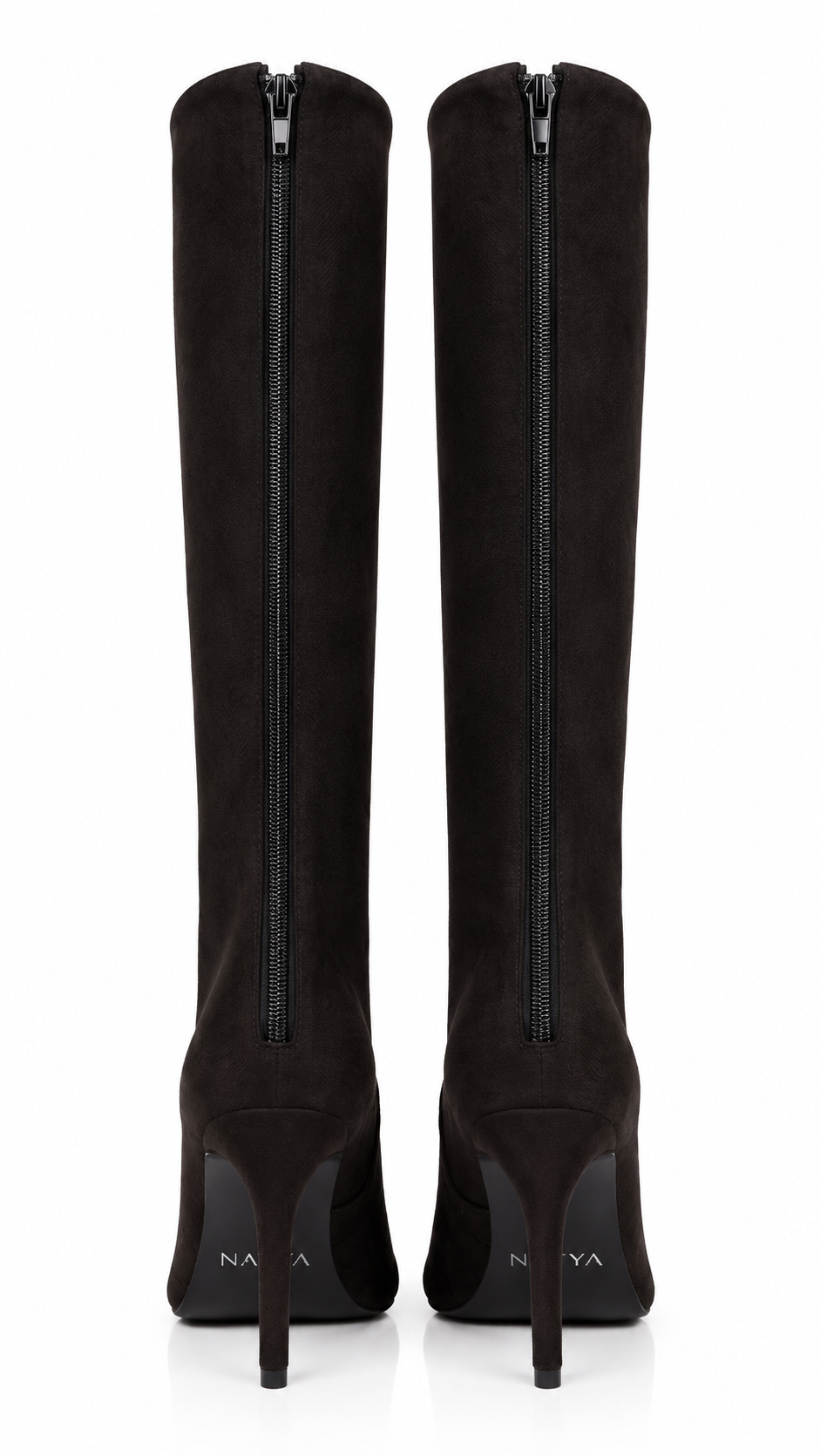 NOOR Black Lace Knee-High Boots – Peep-Toe Lace-Up Stiletto Boots, Floral Lace & Suede-Finish, Customizable