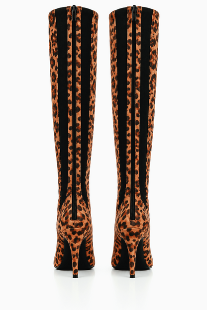 RUDRANI Hair-on Leopard Print Over-the-Knee Boots | Stiletto Heel Stretch Thigh-High Boots | Natya Shoes Natya Shoes