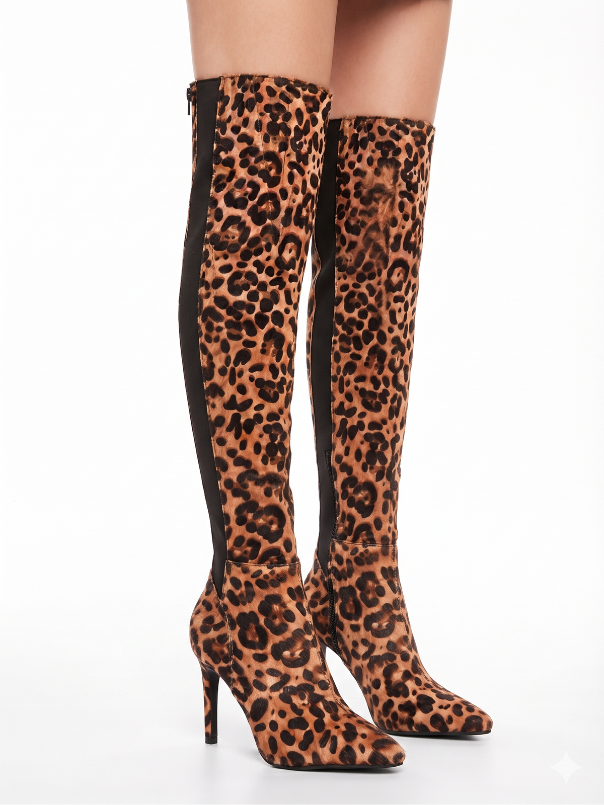RUDRANI Hair-on Leopard Print Over-the-Knee Boots