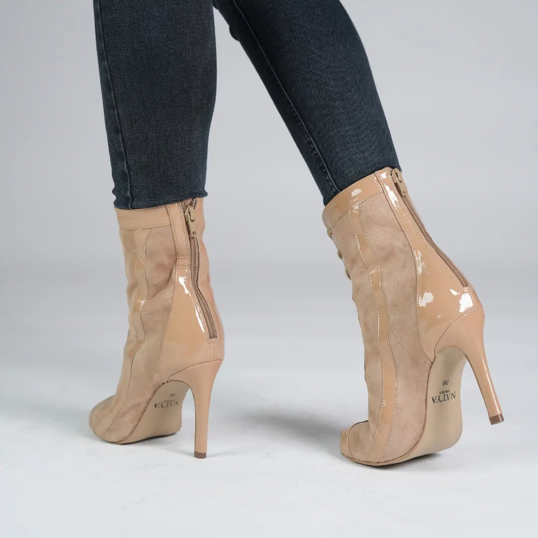 Beige Suede Ankle Booties - TWIST | Natya Shoes Natya Shoes