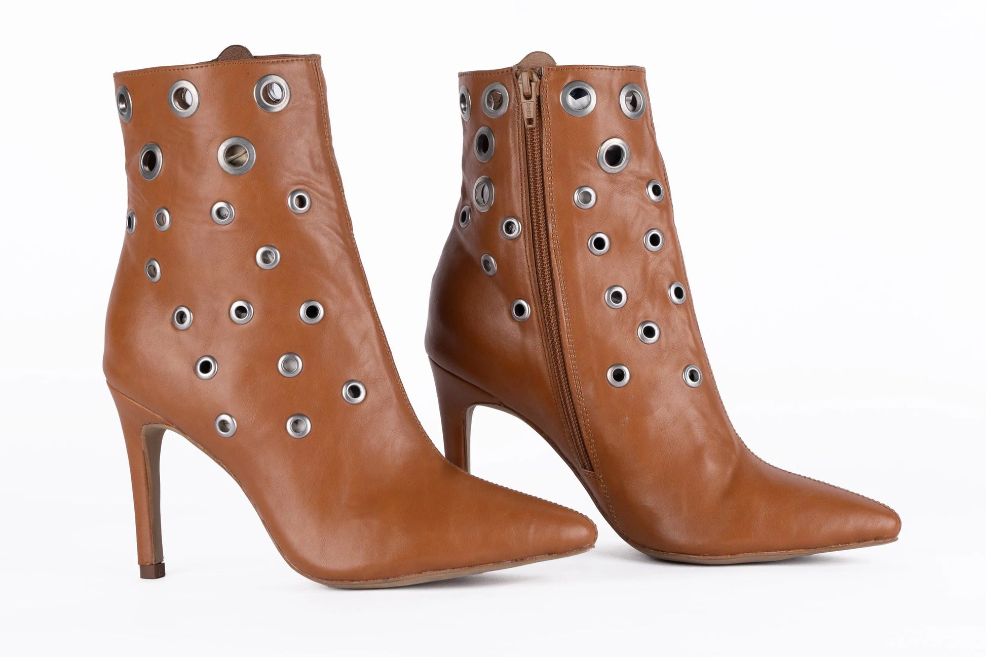 Caramel Pointed-Toe Booties with rivets - AMARA | Natya Shoes Natya Shoes