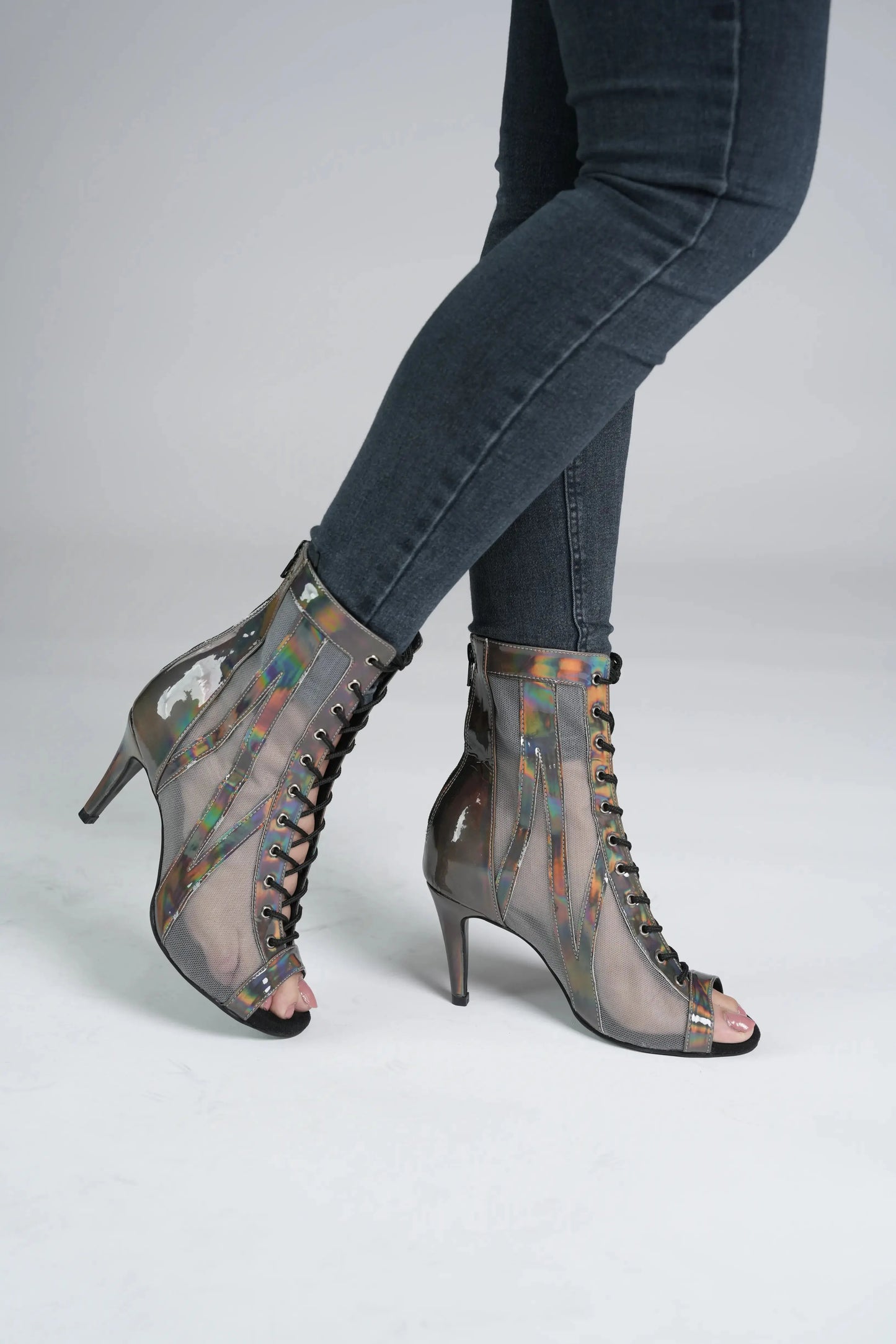 Reflective Grey Ankle booties – AURA | Natya Shoes Natya Shoes