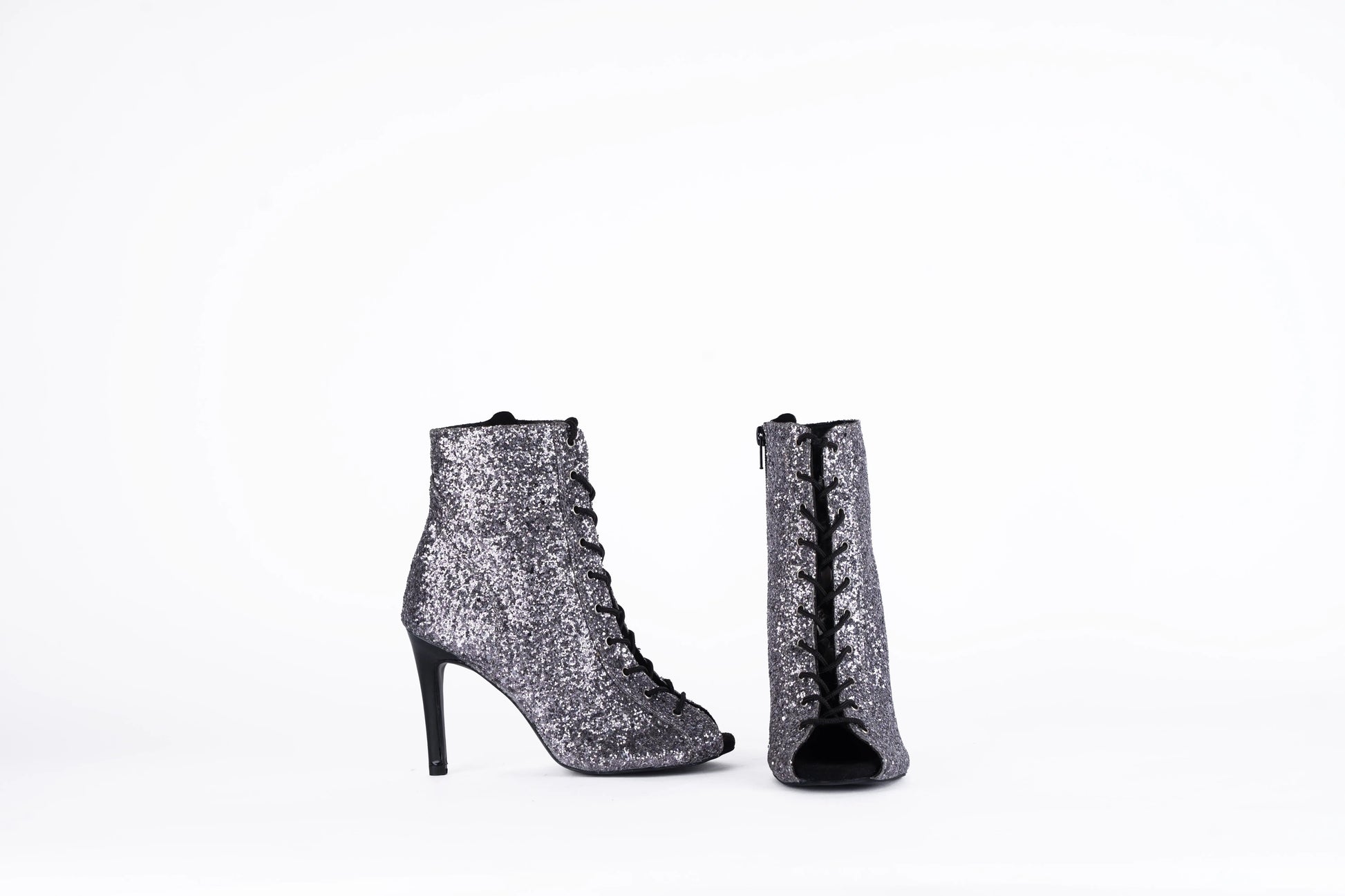 Grey Glittery Fully Adjustable Lace-up Heels -Empress | Natya Shoes Natya Shoes