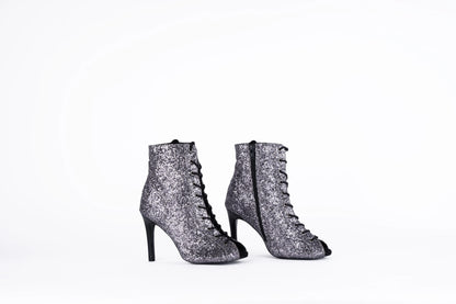 Empress Grey Glitter Adjustable Lace-Up Heels – view 3