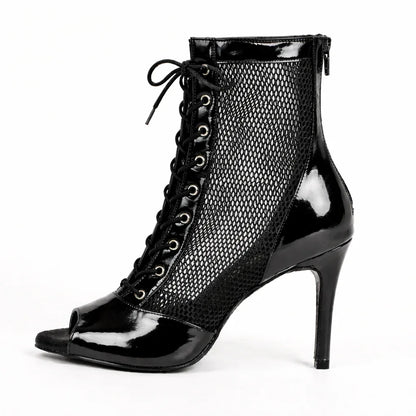 LYRA Black Patent Open-Toe Mesh Boots – view 3
