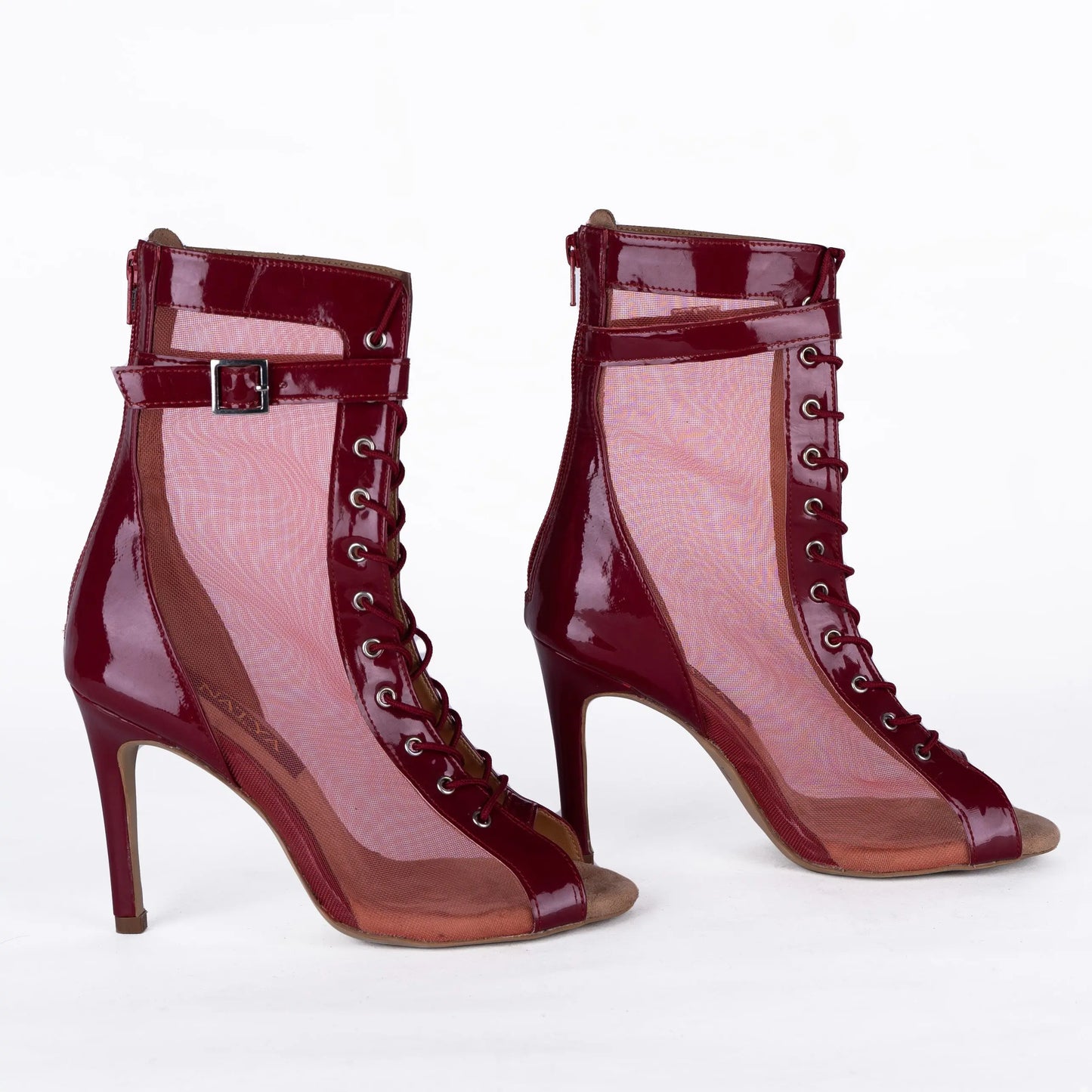 Cherry Open Toe Lace up Booties with mesh - IRIS | Natya Shoes Natya Shoes