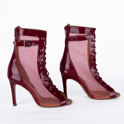 IRIS Cherry Open-Toe Lace-up Mesh Booties – view 3