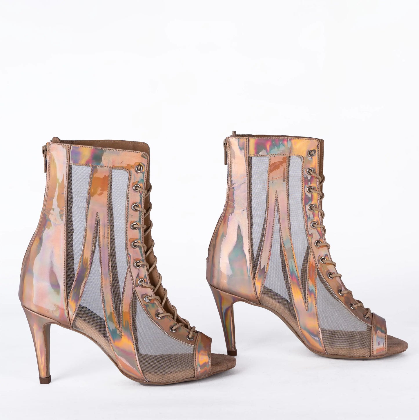 Reflective Nude Ankle booties – AURA | Natya Shoes Natya Shoes