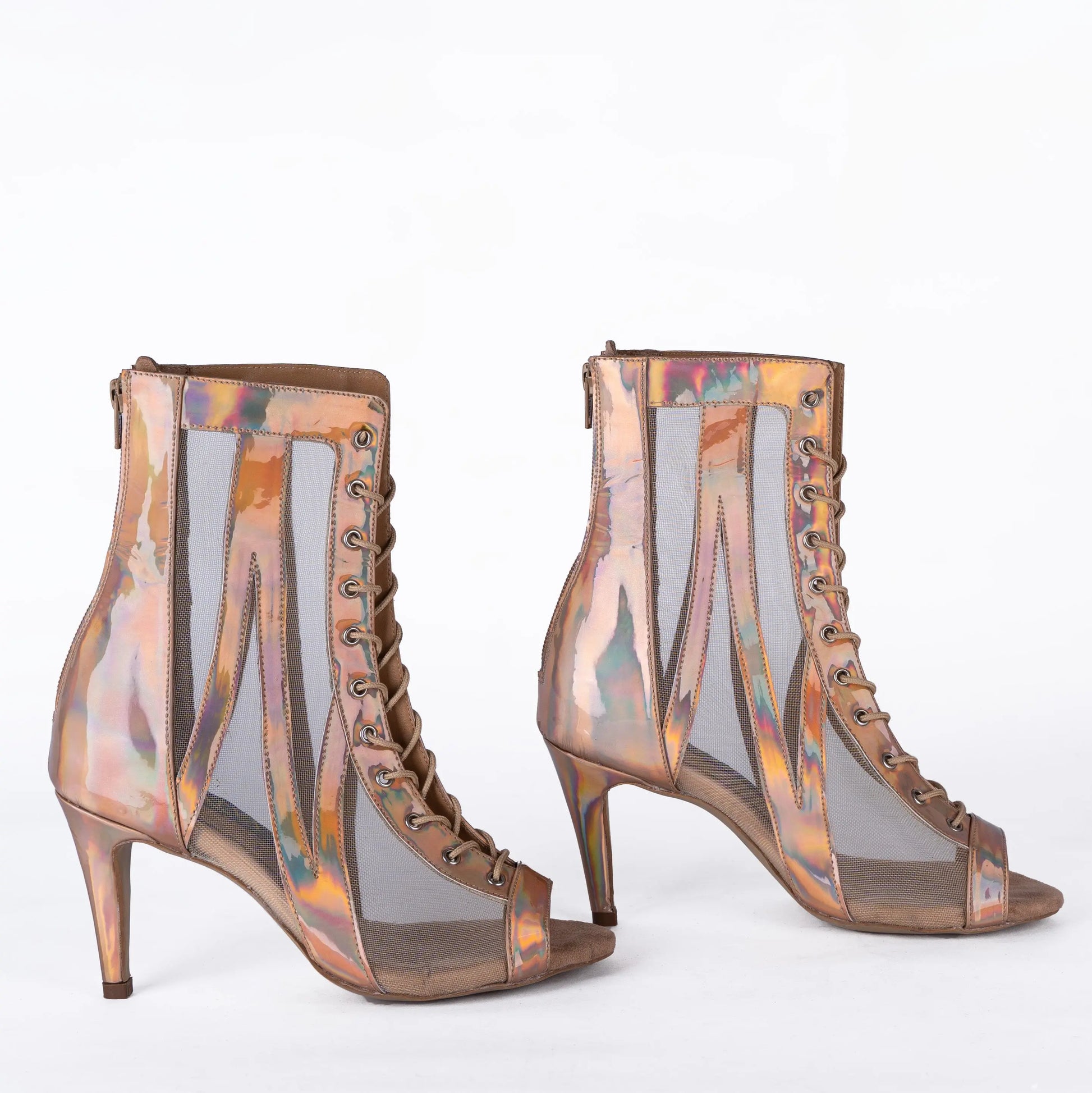 Reflective Nude Ankle booties – AURA | Natya Shoes Natya Shoes