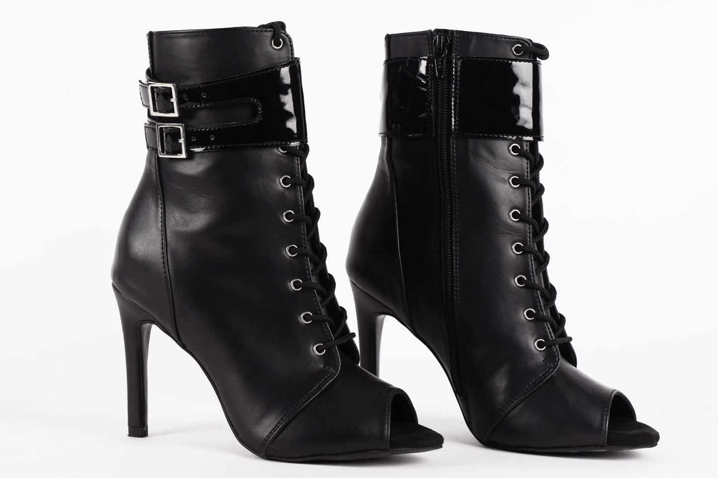 Black lace-up peep-toe with buckles - CAMELLIA | Natya Shoes Natya Shoes