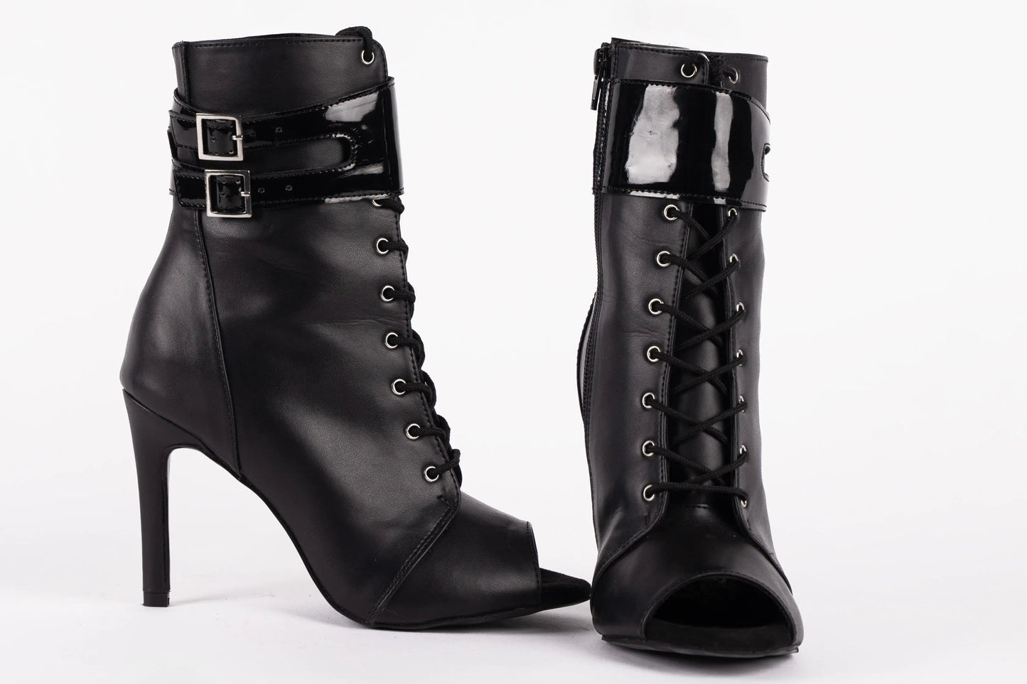 Black lace-up peep-toe with buckles - CAMELLIA | Natya Shoes Natya Shoes