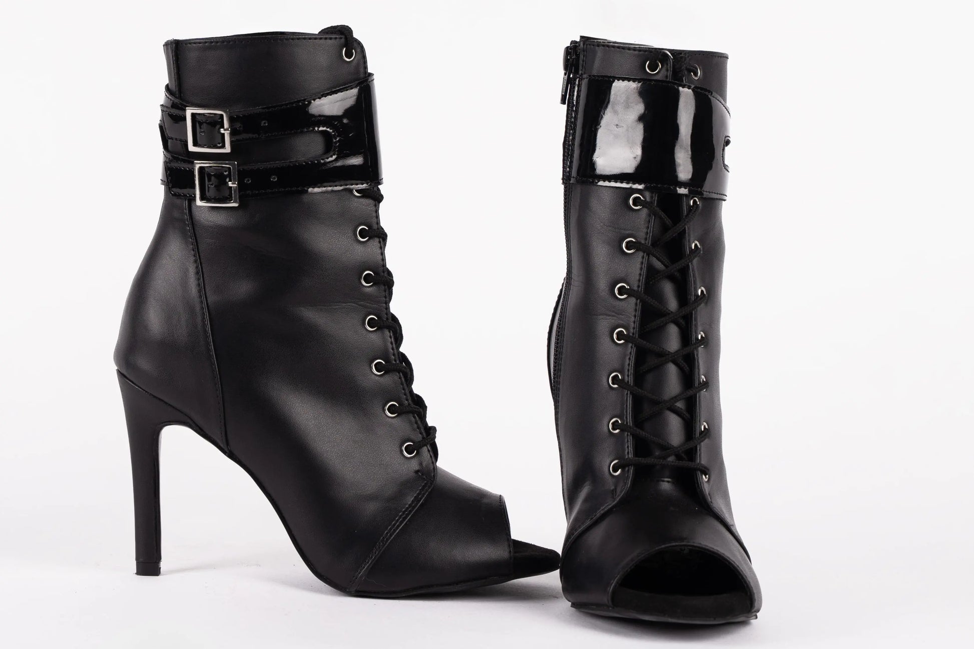 Black lace-up peep-toe with buckles - CAMELLIA | Natya Shoes Natya Shoes