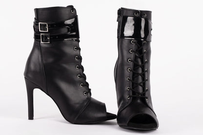 CAMELLIA Black Lace-Up Peep-Toe Heels – view 4
